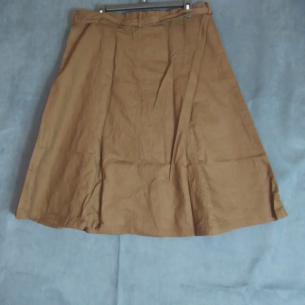 Coldwater Creek Skirt Women PL Brown A Line Button Up Country Cottagecore Belted